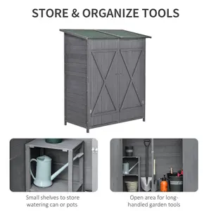 Outsunny Garden Storage Shed Tool Organizer w/ Table, 139x75x160cm, Grey