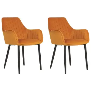 Set of 2 Dining Chairs WELLSTON Velvet Orange