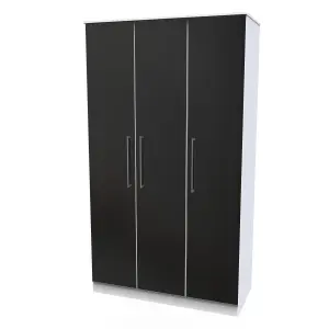 Chester Triple Mirror Wardrobe in Black Gloss & White (Ready Assembled)