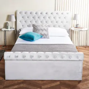 Side Lift Velvet King Size Ottoman Bed With Pocket Sprung Mattress