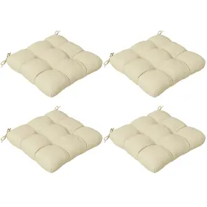 Outsunny Set of 4 Outdoor Seat Cushion with Ties, for Garden Furniture, Beige