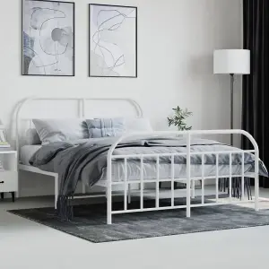 Berkfield Metal Bed Frame with Headboard and Footboard White 150x200 cm