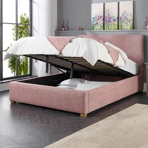 Bouclé Upholstered Garland Ottoman Bed Frame, Blush