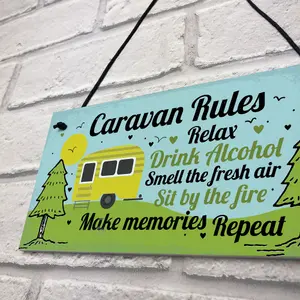 Red Ocean Funny Novelty Caravan Rules Hanging Wall Plaque Home Decor Garden Sign Birthday Gift For Caravan Lover