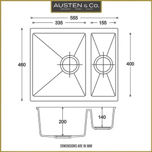 Austen & Co. Florence Inset & Undermount 1.5 Bowl Reversible Granite Kitchen Sink With Strainer & Over Flow Kit - White