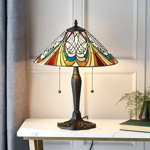 Tiffany Glass LED Table Lamp - French Style Design - Dark Bronze Finish - Medium