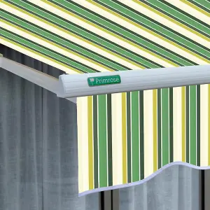 Primrose Awnings 2.0m x 1.5m Retractable Manual Half Cassette Green Stripe Awning Outdoor Patio Canopy