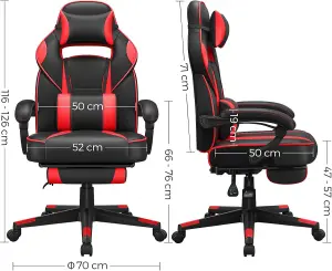 SONGMICS Desk Chair, Gaming Office Chair Featuring Footrest, Ergonomic Headrest and Lumbar Support, Black and Red