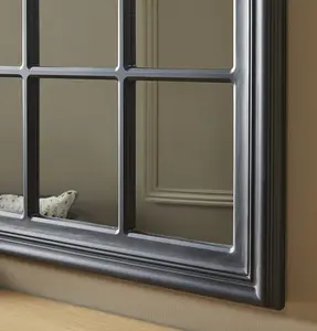 Window Mirror Cambridge Rectangular Shape with Black Frame- H 120cm W 80cm D 4cm for Hanging in Hallway