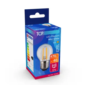 TCP E27 4W 470lm Clear Mini globe Warm white LED filament Light bulb