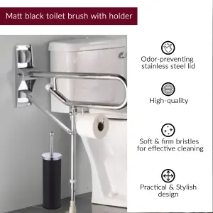 Innoteck Essentials Pedal Dustbin and Toilet Brush with Holder Set - Black.