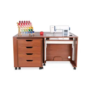 Laverne & Shirley Fold-away Sewing Cabinet with Drawers in Teak