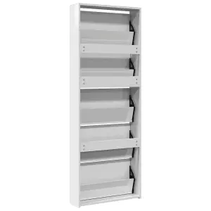 Berkfield Shoe Cabinet with Mirror 5-Layer High Gloss White 63x17x169.5 cm