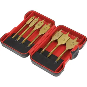 7 Piece Titanium Coated Flat Wood Drill Bit Set with Storage Box - 1/4 Inch Hex Shank