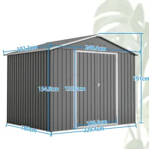 Birchtree 8X6FT Metal Garden Shed Apex Roof With Free Foundation Base Storage House Grey