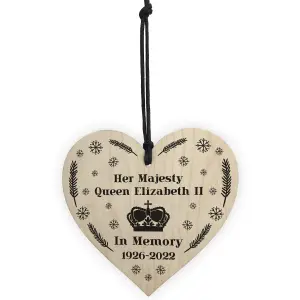 Red Ocean Queen Elizabeth II Wooden Heart Plaque In Memory Memorial Sign Christmas Bauble