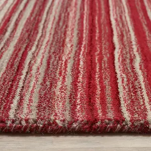 Red Wool Striped Handmade Easy to Clean Rug for Living Room and Bedroom-67cm X 200cm