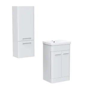 Nes Home 500mm Freestanding White Basin Vanity & 350mm Wall Hung Tall Cabinet