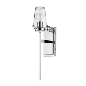 IP44 Wall Light Tall Nuts & Bolts Accents Clear Glass Shade Chrome LED E27 40W