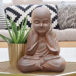 IDEALIST™ Buddha Statue 15.4 Inch Tall, Terracotta Reinforced Stone Sitting Baby Monk Figurine for Home and Garden L29 W23 H39 cm