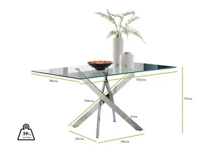 Furniturebox Leonardo 6 Seat Rectangular Glass Dining Table with Silver Metal Leg & 6 Mustard Milan Faux Leather Silver Leg Chairs