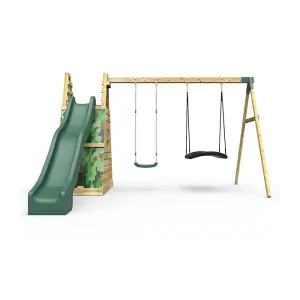 Rebo Wooden Pyramid Activity Frame with Swings and 10ft Water Slide - Rainbow