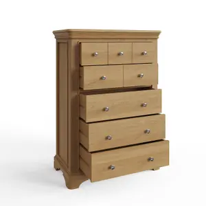 8 Drawer Chest Of Drawers Solid Oak Natural Lacquered Ready Assembled