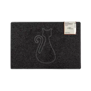 Cat Medium Embossed Doormat in Black