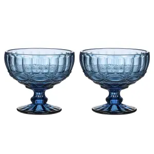 Set of 2 Vintage Blue Glass Trifle Bowl and Dessert Bowls