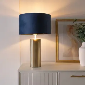 ValueLights Lexy Gold Touch Table Lamp with Navy Blue Velvet with Gold Inner Lamp Shade