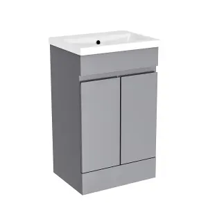 Nes Home 500mm Freestanding Basin Vanity Unit 2 doors Steel Grey Flat Pack