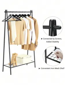 SONGMICS Clothes Rail, Clothes Rack, Garment Rack With Steel Frame, With Hanging Rail And Shelf, Matte Black