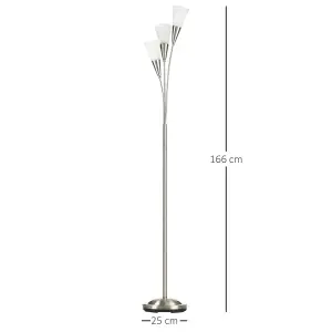 HOMCOM Modern Upright Floor Lamp with 3 Light, Steel Base for Living Room