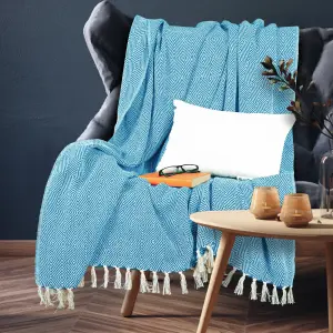 EHC Luxury Reversible Super Soft Cotton Diamond Large Throw For Sofa, Double Bed , Armchair - Teal, 150 x 200 cm