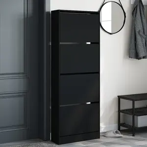 Berkfield Shoe Cabinet Black 60x21x163.5 cm Engineered Wood