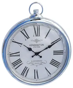 Large 42cm Round Silver Roman Numeral Pocket Watch Kensington Station Wall Clock