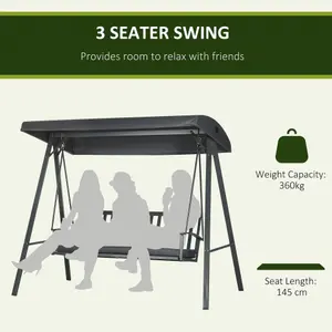 Outsunny 3-Seat Garden Swing Chair, Outdoor Canopy Swing with Removable Cushion, Adjustable Shade, and Slatted Bench