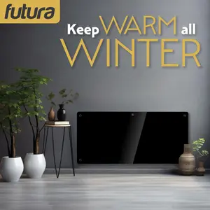 Futura Electric 2000W WIFI Glass Radiator Panel Heater Black Wall Mounted or Floor Standing Bathroom Safe, Timer and Thermostat