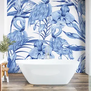 Origin Murals Paradise Flamingo Blue Matt Smooth Paste the Wall Mural 300cm wide x 240cm high