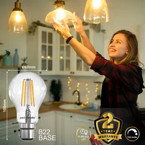 paul russells LED Filament Dimmable GLS Bulb, BC B22, 7W 806 Lumens, 60w Equivalent, 2700K Warm White