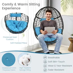 Costway Rattan Egg Swing Chair w/ Stand Indoor Outdoor Hanging Basket Chair