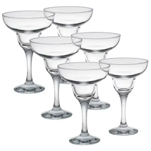 Queensway Home & Dining Height 17cm Set of 6 Clear Glass Tall Stemmed Margarita Cocktail Liquor Bourbon Bartender Glasses Set