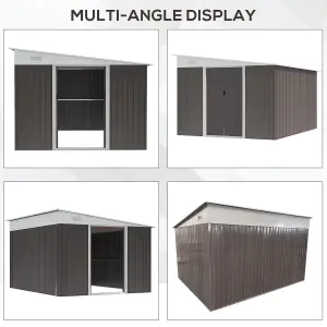 Outsunny 11.3x9.2ft Steel Garden Storage Shed w/ Sliding Doors & 2 Vents, Grey