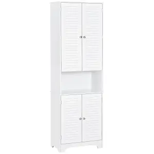 HOMCOM 183x60cm Tall Freestanding Bathroom Cabinet Retro 3 Compartments White