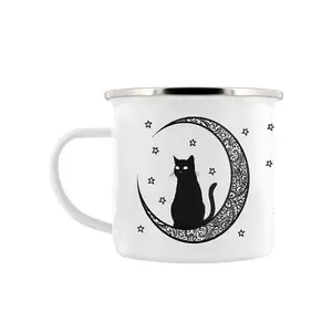 Grindstore Celestial Kitten Enamelled Mug White/Black/Silver (One Size)