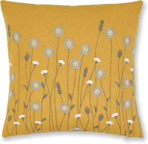 Dunelm Scandi Floral Cushion, Floral, Size: 43cm X 43Cm, Yellow, Ochre