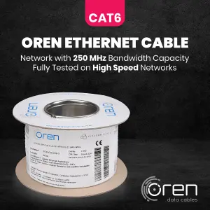 Oren CAT6 50m Ethernet Cable White - Slim - 23 AWG Pure Copper Wire - 250 MHz Bandwidth UTP Internet LAN Network Cable