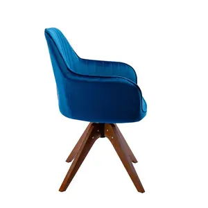 Upholstered Swivel Dining Chair Blue Velvet