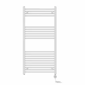 Right Radiators Prefilled Thermostatic Electric Heated Towel Rail Straight Ladder Warmer Rads - White 1200x600 mm