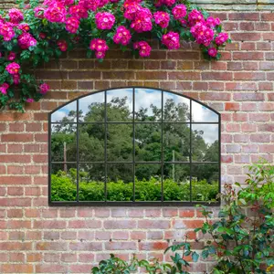 MirrorOutlet The Arcus Black Arched Wall Garden Mirror 110CM X 75CM